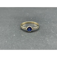 Ladies 9ct Yellow Gold Blue Gemstone and Diamond Ring