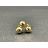 Ladies 14ct Yellow Gold Plain 3 Ball Wrap Around Ring