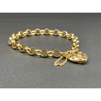 Ladies 9ct Yellow Gold Belcher Link Heart Clasp Bracelet