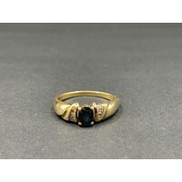 Ladies 9ct Yellow Gold Blue Gemstone and Diamond Ring