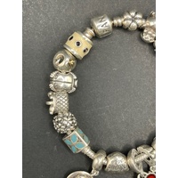 Ladies 925 Sterling Silver Pandora Snake Link Charm Bracelet