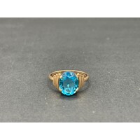 Ladies 9ct Yellow Gold Blue Gemstone Ring