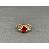 Ladies 9ct Yellow Gold Red Gemstone Ring