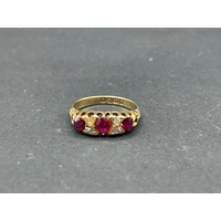 Ladies 18ct Yellow Gold Red Gemstones and CZ Ring