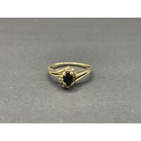 Ladies 9ct Yellow Gold Blue Gemstone and Diamond Ring