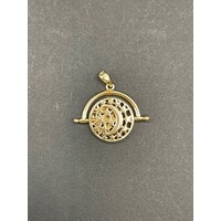 Unisex 9ct Yellow Gold Round Star and Moon Pendant