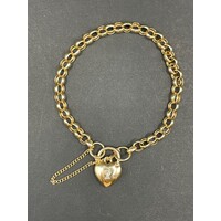 Ladies 9ct Yellow Gold Belcher Link Heart Clasp Bracelet