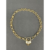 Ladies 9ct Yellow Gold Belcher Link Heart Clasp Bracelet