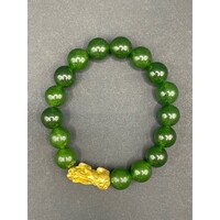 Unisex 21ct Yellow Gold Jade Stone Beaded Bracelet