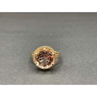 Ladies 9ct Rose Gold Morganite and Diamond Ring