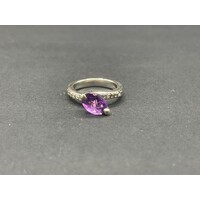 Ladies 14ct White Gold Purple Gemstones and CZ Ring