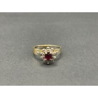 Ladies 18ct Yellow Gold Red Gemstones and Diamonds Ring