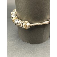 Ladies 925 Sterling Silver & 14k Yellow Gold Pandora Charm Bracelet