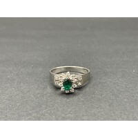 Ladies 18ct White Gold Green Gemstones and Diamond Ring