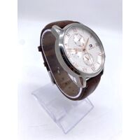 Tommy Hilfiger Unisex White Dial Brown Leather Watch Metal Face TH.329.1.14.2252