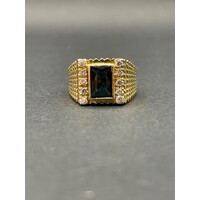 Mens 18ct Yellow Gold Gemstone CZ Ring