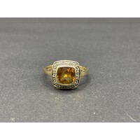 Ladies 9ct Yellow Gold Yellow Gemstones and Diamonds Ring