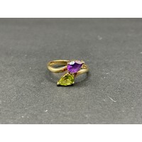 Ladies 9ct Yellow Gold Purple and Green Gemstones Ring