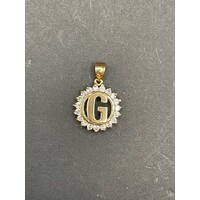 Ladies 9ct Yellow Gold Letter G Cubic Zirconia Halo Pendant