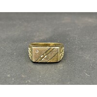 Mens 9ct Yellow Gold Diamond Ring