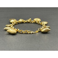 Ladies 18ct Yellow Gold Belcher Link Bubble Heart Charm Bracelet