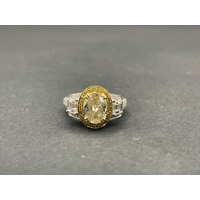 Ladies 14ct White Gold White & Yellow Diamond Ring