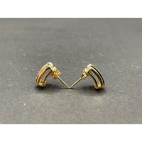 Ladies 14ct Yellow Gold Red Gemstone Stud Earrings