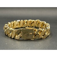 Mens 9ct Yellow Gold Diamond Cut Curb Link Bracelet