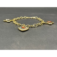 Ladies 18ct Yellow Gold Ring Link Clover Charm Bracelet