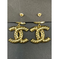 Ladies 18ct Yellow Gold CC Fancy Dangle Earrings