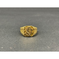 Mens 18ct Yellow Gold Dragon Design Ring