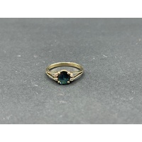 Ladies 9ct Yellow Gold Blue Gemstones and Diamonds Ring