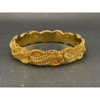 Ladies 21ct Yellow Gold Round Wavey Edge Bangle