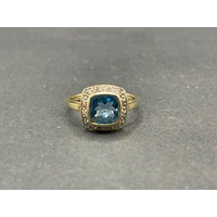 Ladies 9ct Yellow Gold Blue Gemstones and Diamonds Ring