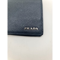 Prada Saffiano Wallet Baltico Blue with Yellow Stripe