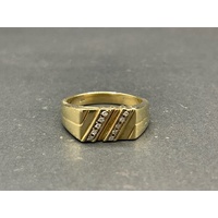 Mens 9ct Yellow Gold Diamond Ring