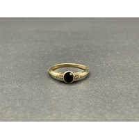 Ladies 9ct Yellow Gold Blue Gemstone and Diamond Ring