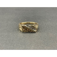 Mens 9ct Yellow Gold Diamond Ring