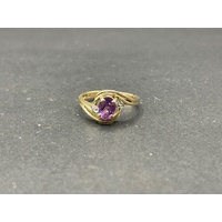 Ladies 9ct Yellow Gold Purple Gemstone and Diamond Ring