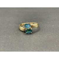 Ladies 9ct Yellow Gold Blue Opal Gemstone Ring