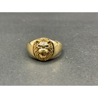 Mens 9ct Yellow Gold Lion Head Ring