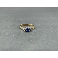 Ladies 9ct Yellow Gold Band and Sterling Silver Set Blue Gemstone Ring