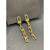 Ladies 18ct Yellow Gold Paperclip Link Dangle Earrings