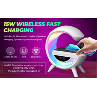 G shape LED Wireless Charger Bedside Clock & Night Lights Bluetooth Speaker NEW