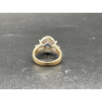 Ladies 9ct Yellow Gold Blue Stone & CZ Ring (Pre-Owned)