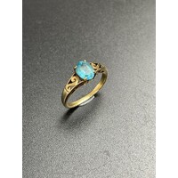 Ladies Solid 9ct Yellow Gold Blue Gemstone Ring Fine Jewellery Size UK R