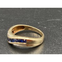 Ladies Solid 9ct Yellow Gold Blue Stones Diamond Ring Fine Jewellery Size UK P