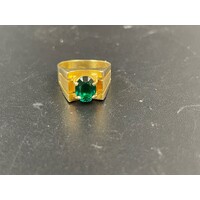 Men's 14ct Yellow Gold Green Gemstone Ring (Pre-Owned)