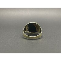 Men's 9ct Yellow Gold Black Gemstone and Diamond Ring