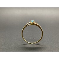 Ladies 9ct Yellow Gold Blue Gemstone and Diamond Chip Ring